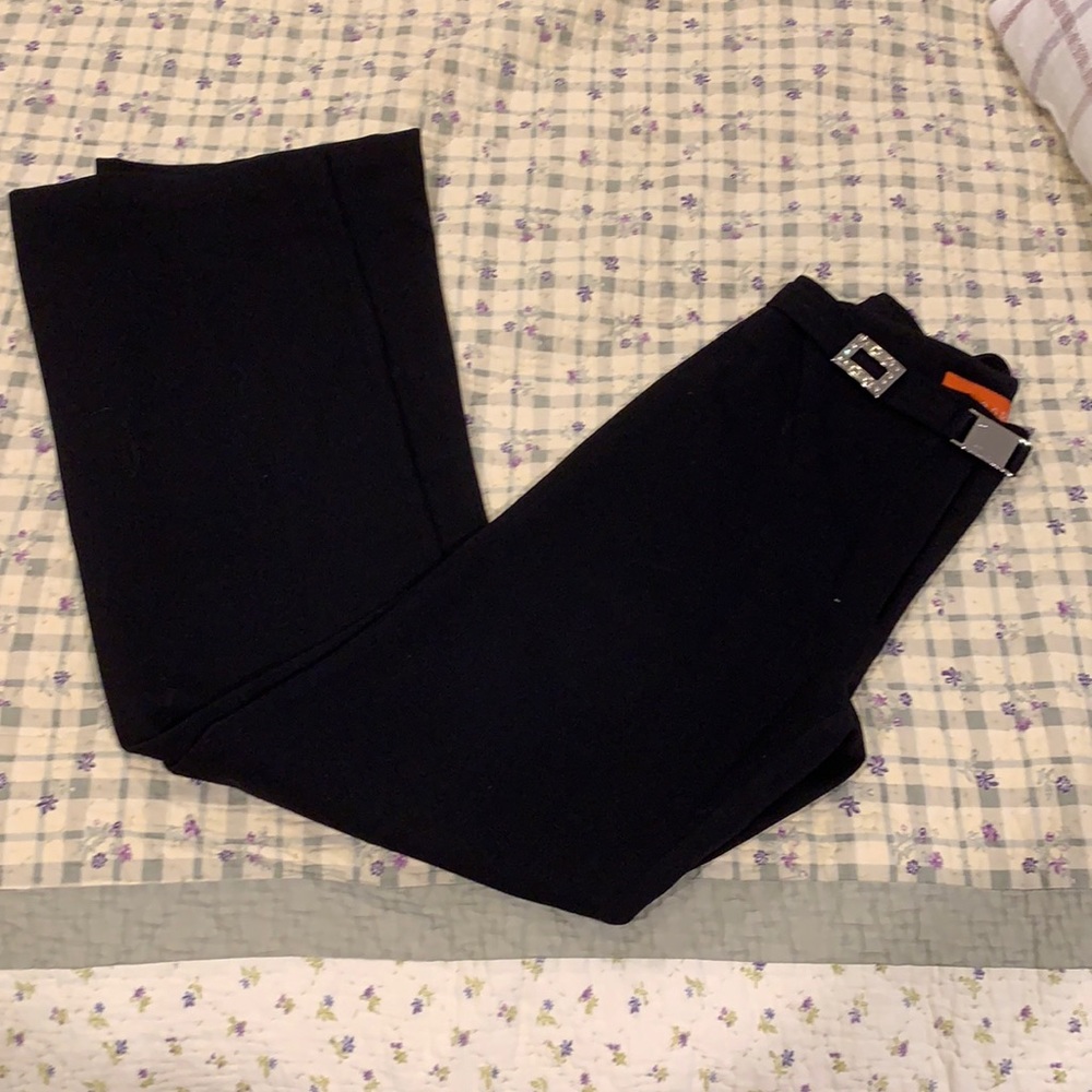 Tessori black trouser pants with rhinestone belt